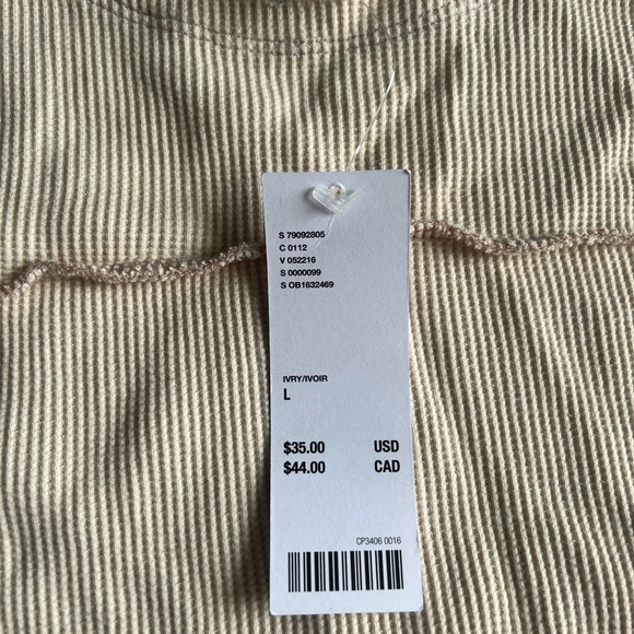 Urban Outfitters Ivory Tan Thermal Long Sleeve Top Exposed Seams Size L NWT - Picture 3 of 4